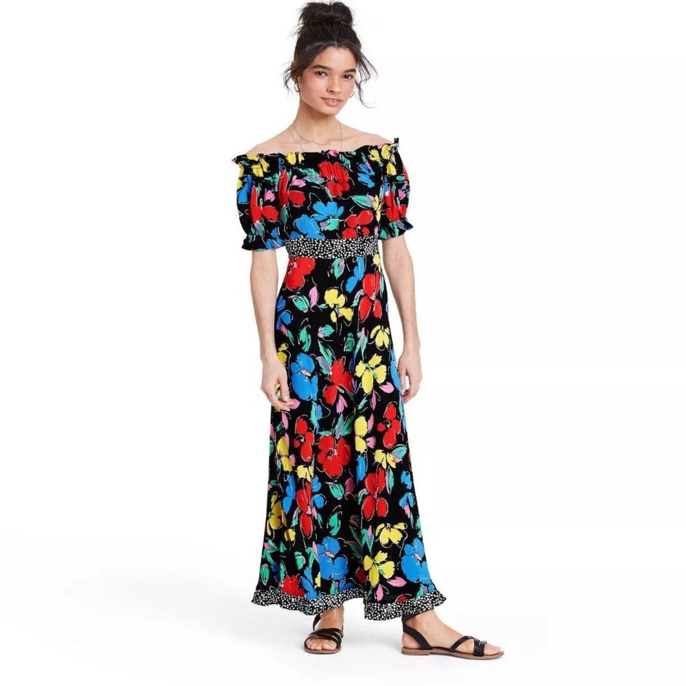 RIXO Floral off-shoulder Maxi Dress Size 12
